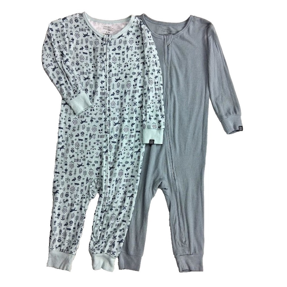 2 Modern Moments Soft Viscose Sleepers Unisex 2T Toddler Open Feet Gray Blue NEW